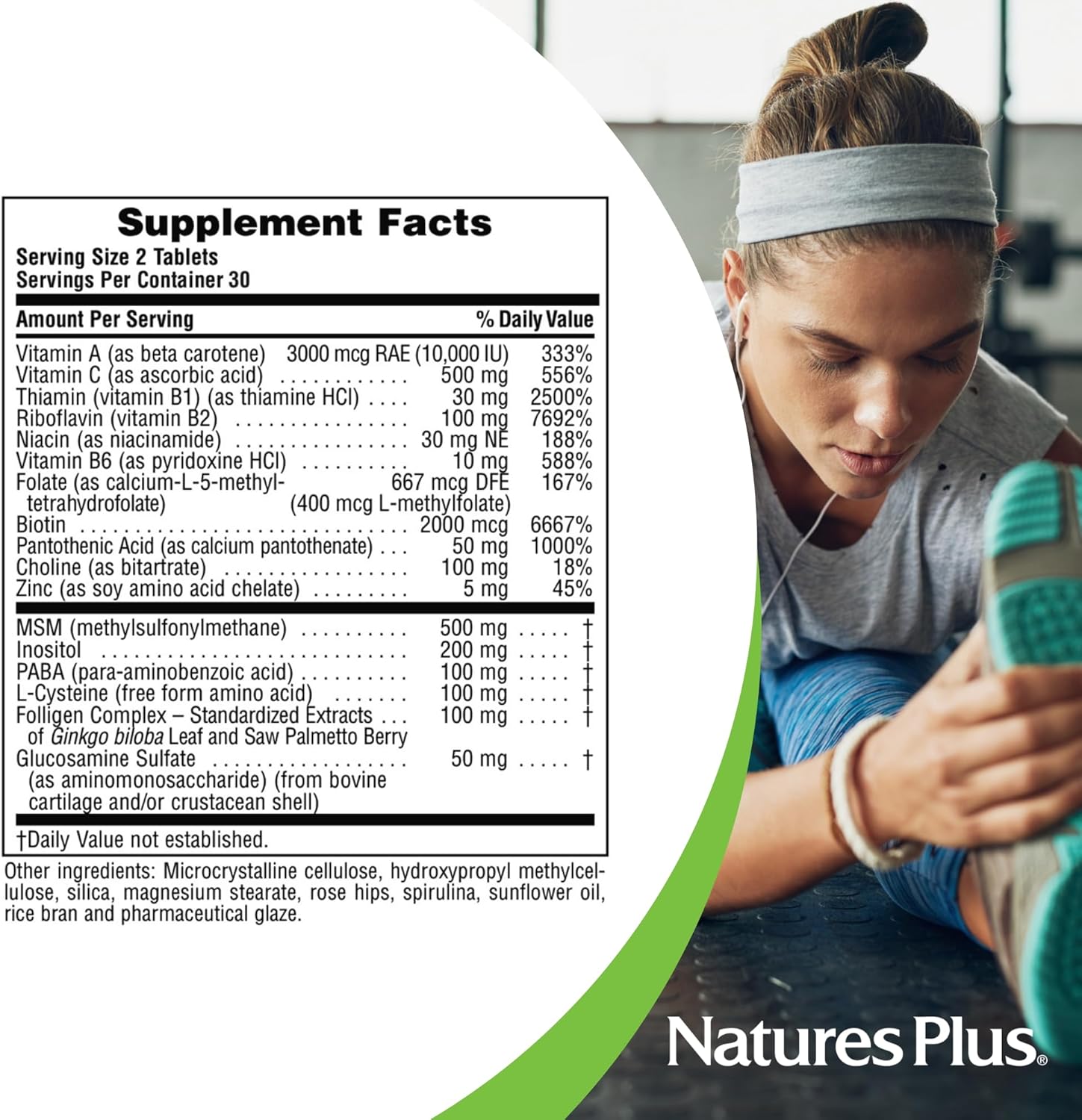 NaturesPlus Ultra Hair Plus - 60 Tablets, Pack of 2 - Sustained Release Formula for Men & Women - Gluten Free - 60 Total Servings