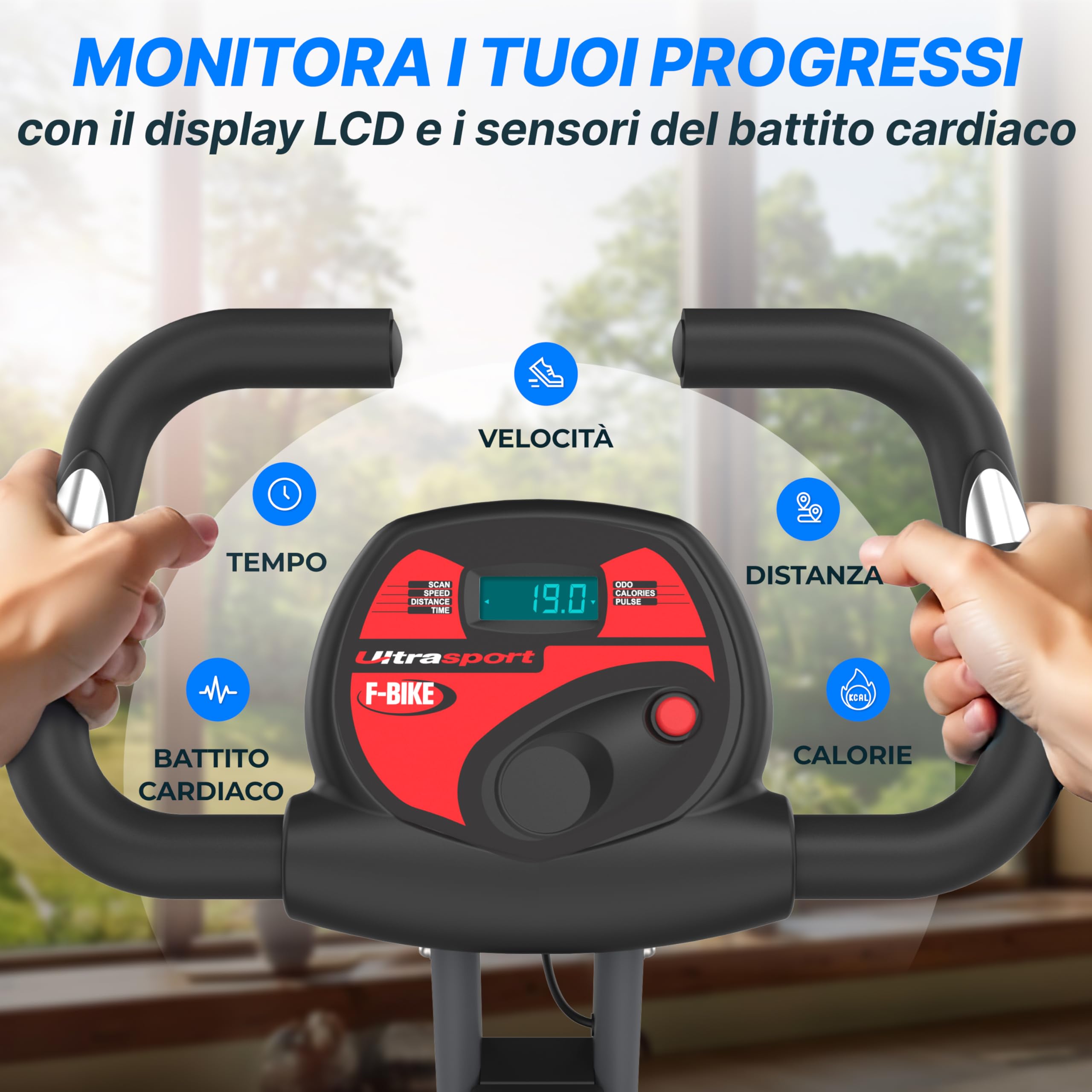 Ultrasport F-Bike Cyclette da Casa Pieghevole - Cyclette Pieghevole da Casa con Sella Extra Confortevole, Computer di Allenamento e Sensori delle Pulsazioni, Cyclette da Camera