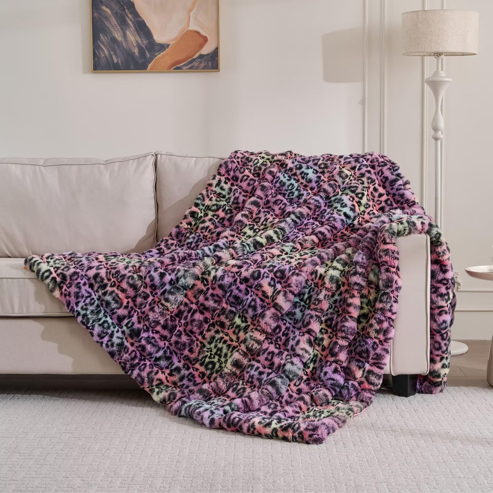 760GSM Faux Rabbit Faux Fur Throw Blanket,Super Thick Warm Bubble Blanket Throw,Fuzzy Luxury Plush Decorative Blanket for Couch Bed Sofa(Rainbow Leopard,60''x 80'') — image 1