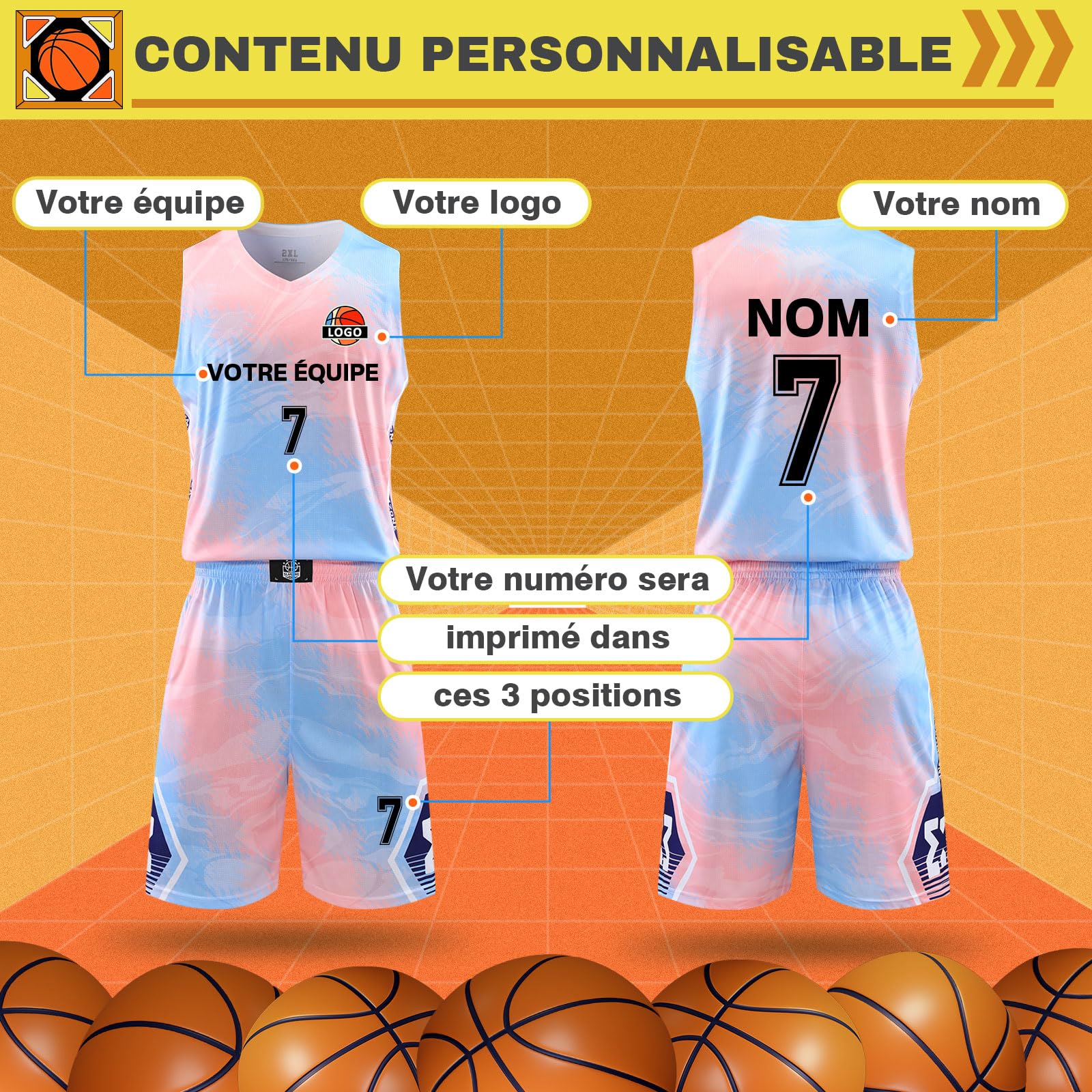 LAIFU Maillot de Basket personnalisé, pour Hommes,Enfants et Femmes,Personnalisation avec nom et Blason,conçu pour Les passionnés de Basket