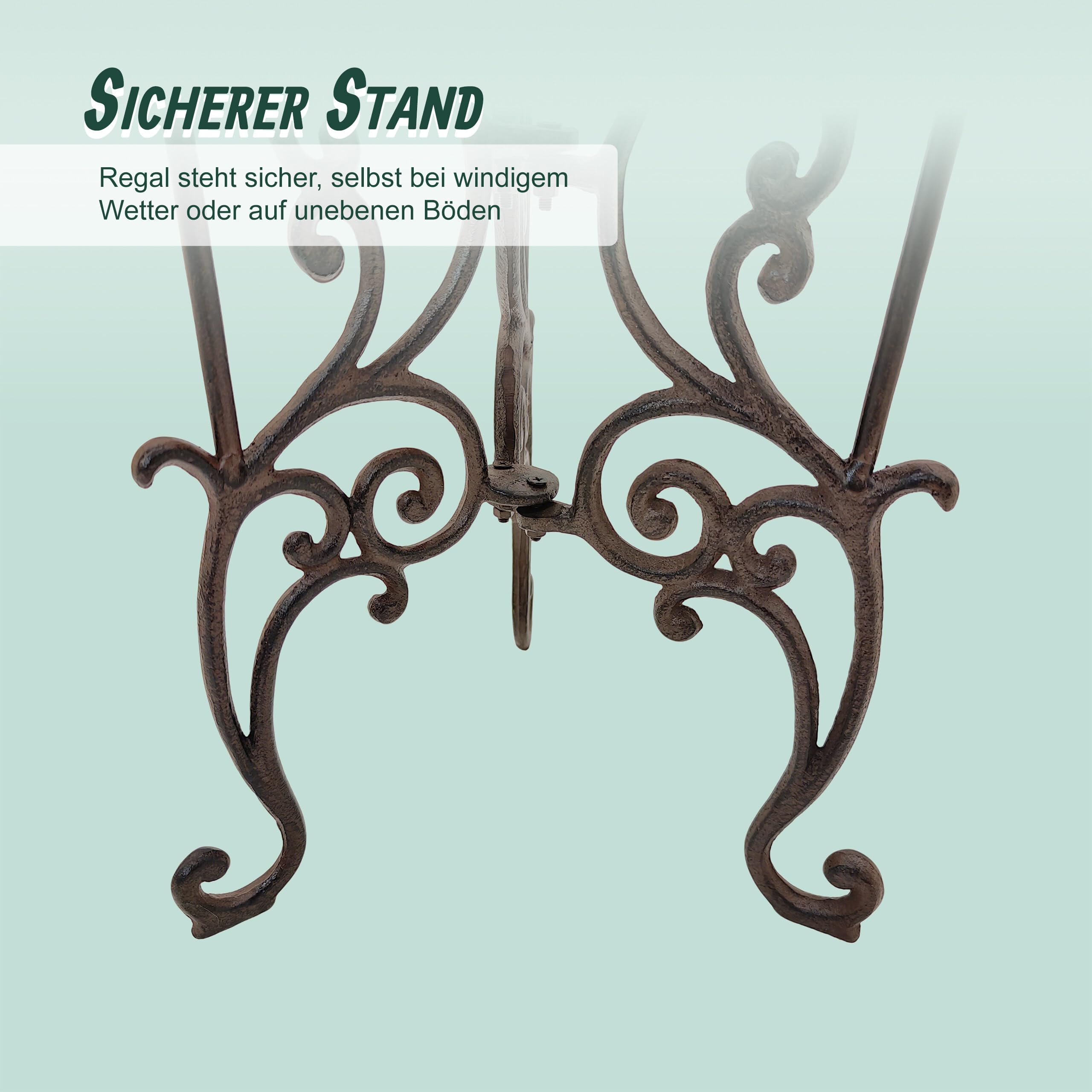 Relaxdays Pflanzenständer, Vintage, 2 Ablagen, Blumenstand Gusseisen, HxD: 66x27,5 cm, Pflanzenpodest Outdoor, braun