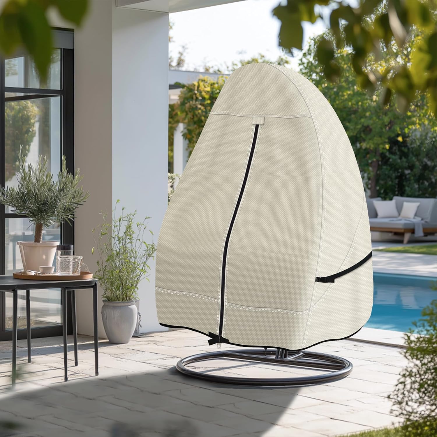 Porch Shield Patio Hanging Egg Chair Cover -600D Waterproof Outdoor Single Seat Wicker Swing Egg Chair with Stand Protector, Beige 5 818by0X ibL. AC SL1500