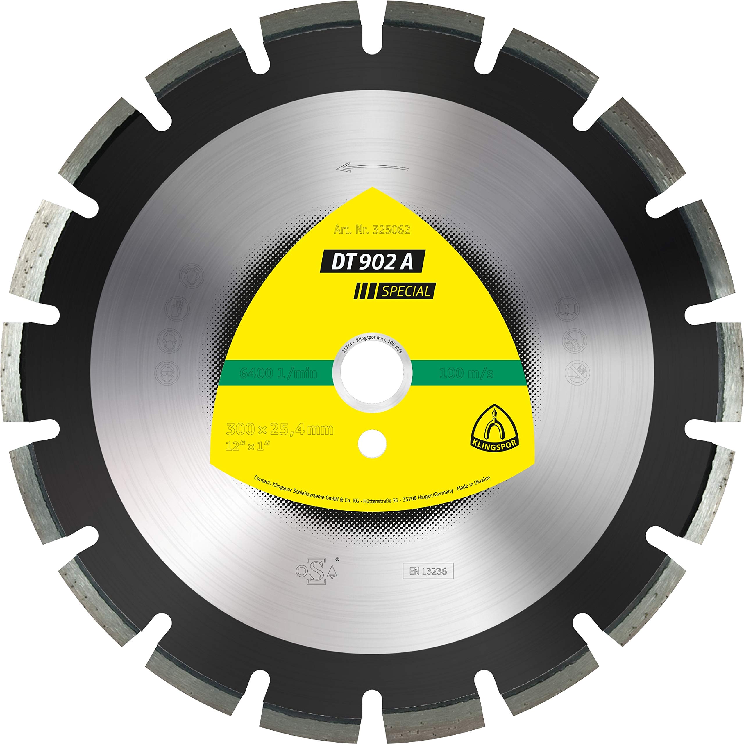325062 Discos de Corte Diamantados para Tronzadoras Motorizadas/Cortadura de Juntas, DT 902 A, 300 mm x 25.4 mm, 6400 RPM, 18 mm/40 mm/2.8 mm/12 mm Segmentos