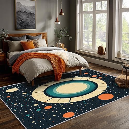 Miniatura 31 de Alfombra retro de los años 70, alfombras de área de 6 x 8 pies, patrón geométrico moderno de mediados de siglo, para sala de estar, dormitorio,