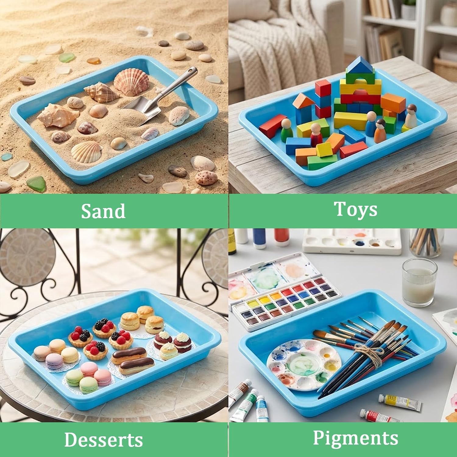 Art Trays, 10 Pack Plastic Craft Trays, Shallow Sensory Trays for Playdough, Sand, Painting, Activity Trays for Classroom, Flat Color Trays for Art Projects