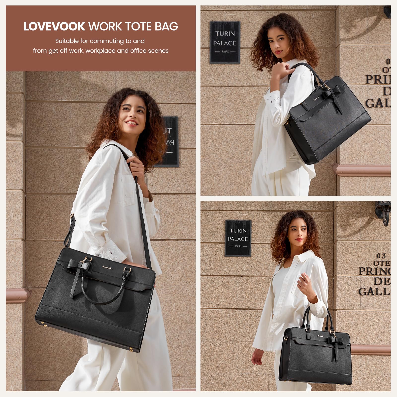 LOVEVOOK Borsa per computer portatile da donna, grande, in pelle sintetica, 2 in 1, a tracolla, elegante, da lavoro, per ufficio, lavoro