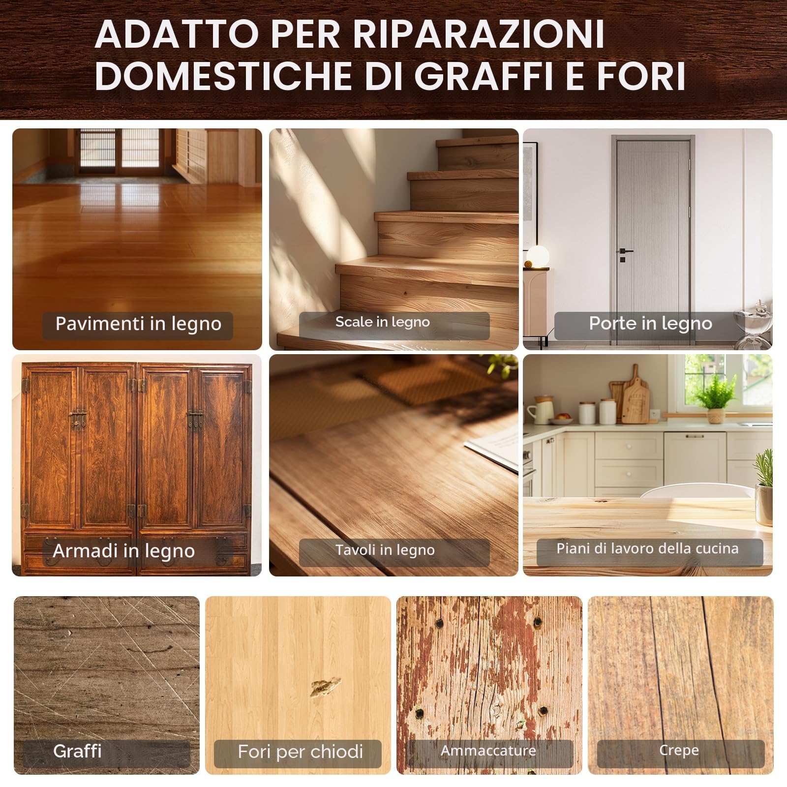 12 Colori Stucco per Legno, Stucco per Legno Riempitivo, Stucco Legno, Stucco per Marmo, Kit Riparazione Piastrelle, Set di Cera per Legno per Laminato, Legno, PVC, Piastrelle