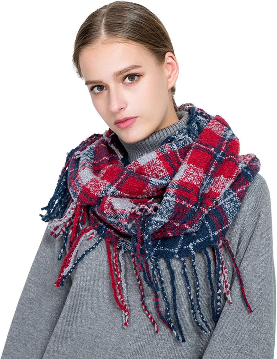 YATEENWinter Plaid Print Infinity Scarf