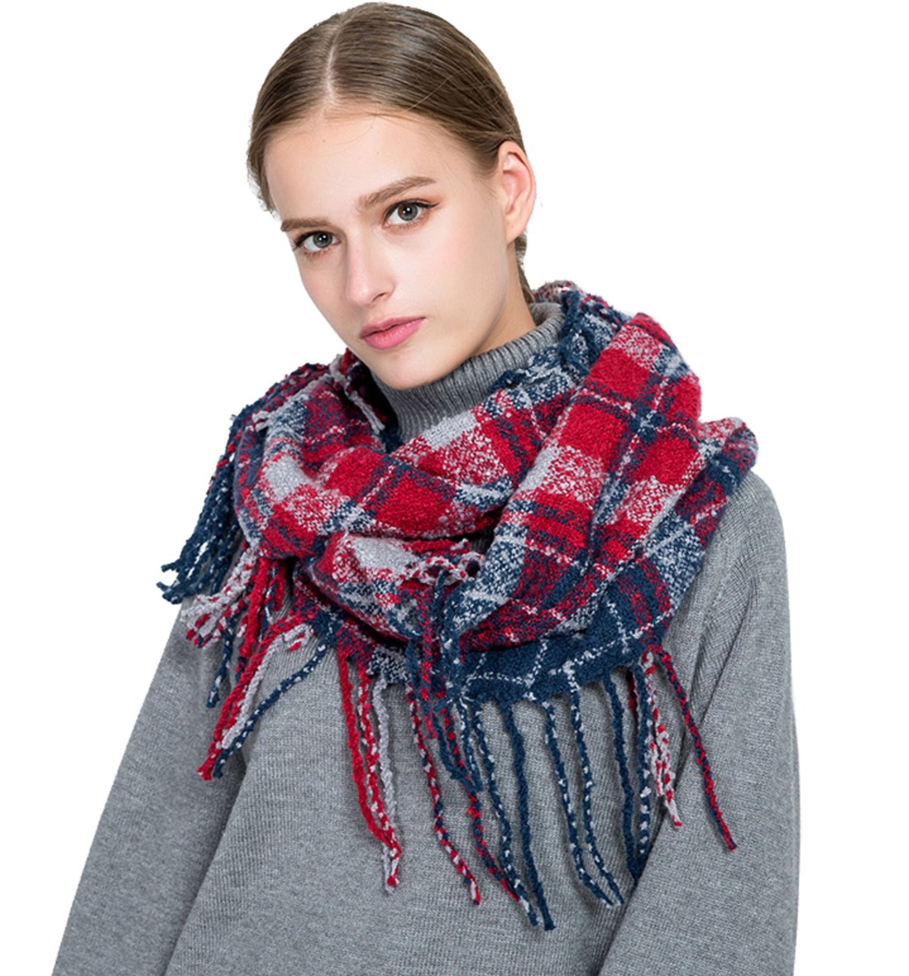 YATEENWinter Plaid Print Infinity Scarf