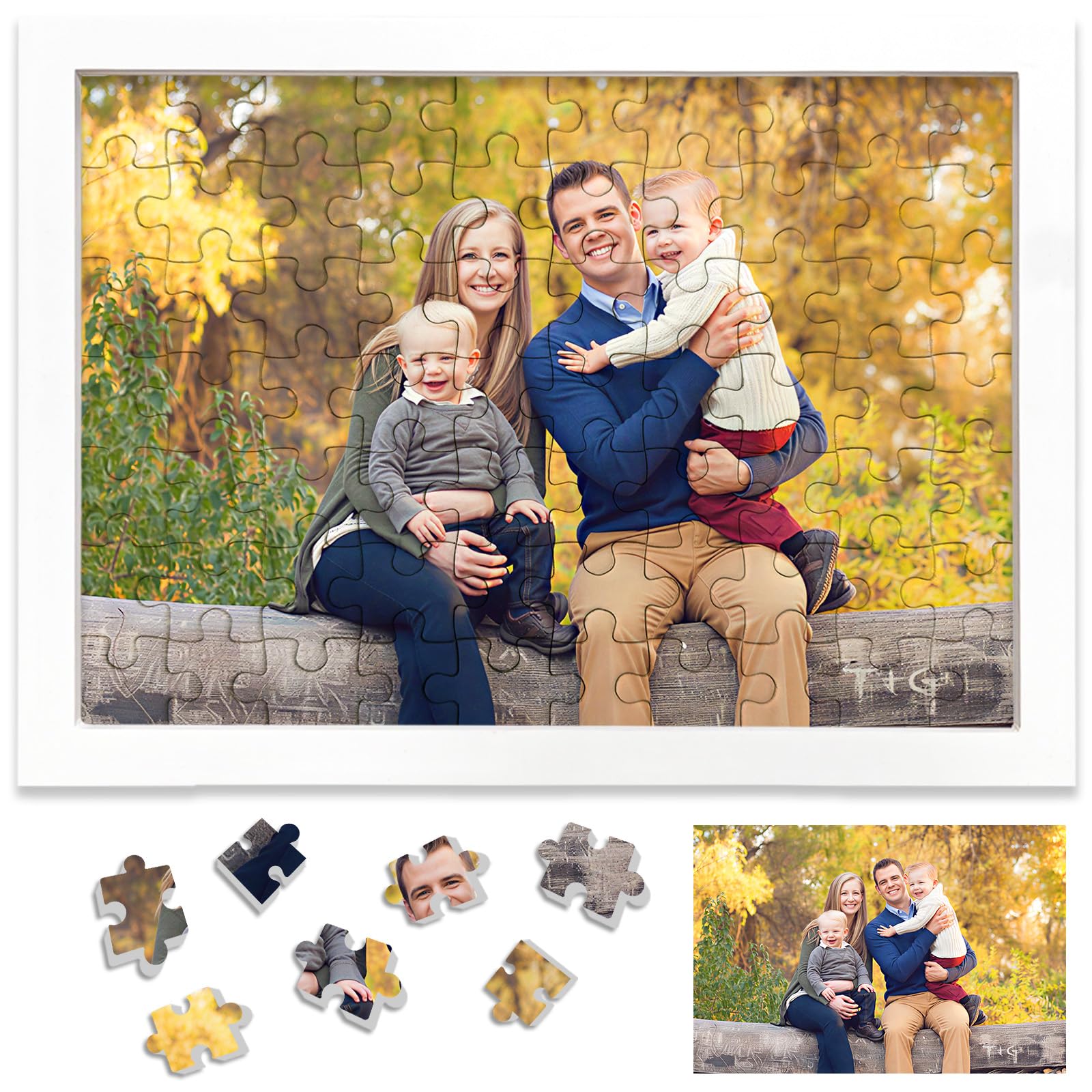 Personalised Jigsaw Puzzles for Adults 70 Pieces,15x20cm Wooden Custom Puzzle with White Frame,Birthday Gifts for Mom,Personalised Puzzles Gifts for Family,Friend,Pet,Wedding,Graduation Gift