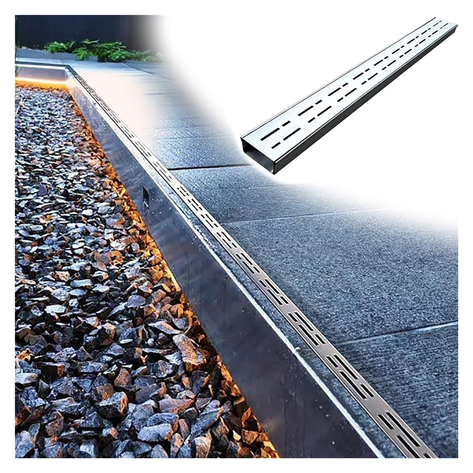 WQPMNYG 3.3FT Stainless Steel Drain Grate - Slim Outdoor Drain Cover for Pool, Garden, Farm & Stormwater Management - Durable, Weatherproof, Rust-Resistant (15x4cm / 5.9x1.6in)
