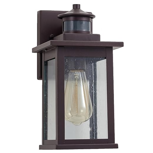 Dusk to Dawn Porch Light Fixture, Oil Rubbed Bronze Outdoor Wall Sconce,13.25" Farmhouse Porch Light with Clear Seedy Glass for Garage, Patio, Porch, Doorway, Entryway.