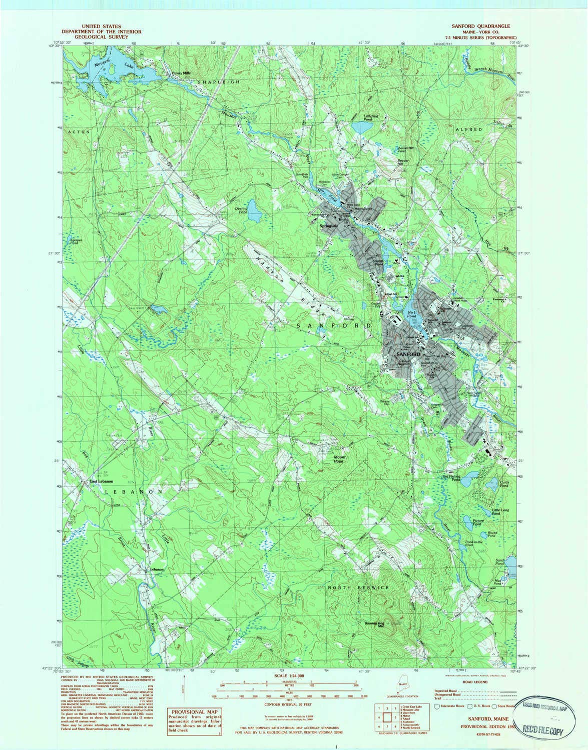 YellowMaps Sanford ME topo map, 1:24000 Scale, 7.5 X 7.5 Minute, Historical, 1983, Updated 1984, 27.5 x 21.5 in - Tyvek