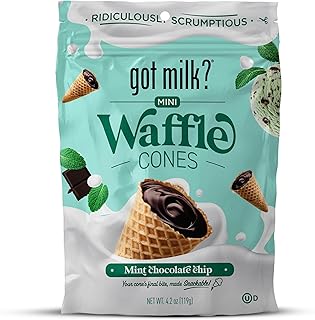 got milk? Mini Waffle Cones, Mint Chocolate Chip, 4.24 Oz. / 119g Resealable Bag, Delicious Mint Chocolate Filled Waffle Cone Bites, Mini Ice Cream Cones for Dessert or Snack, Retail Pack