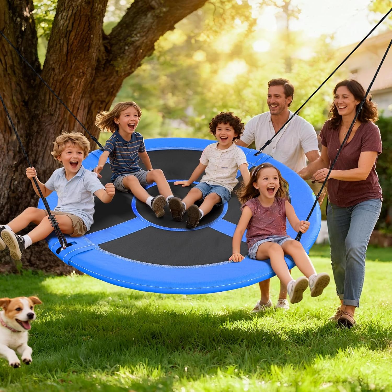 Trekassy 60" Large Saucer Tree Swing for Kids Adults 900D Oxford Waterproof with 2pcs Hanging Straps