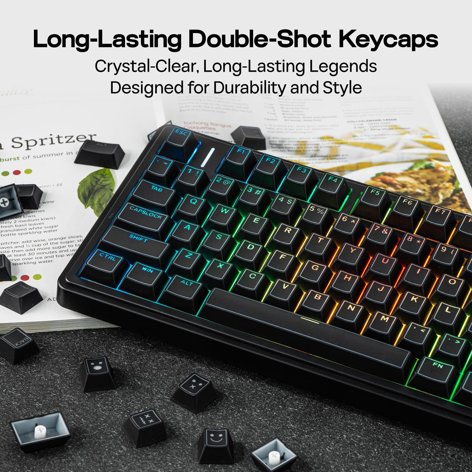 EPOMAKER Glintrix PBT Shine Through Keycap, Arris & Keys Retroilluminato, Double Shot, Cherry Profile, 60/75/96/Full Size, set di Tasti per Tastiera Meccanica da Gioco (Nero)