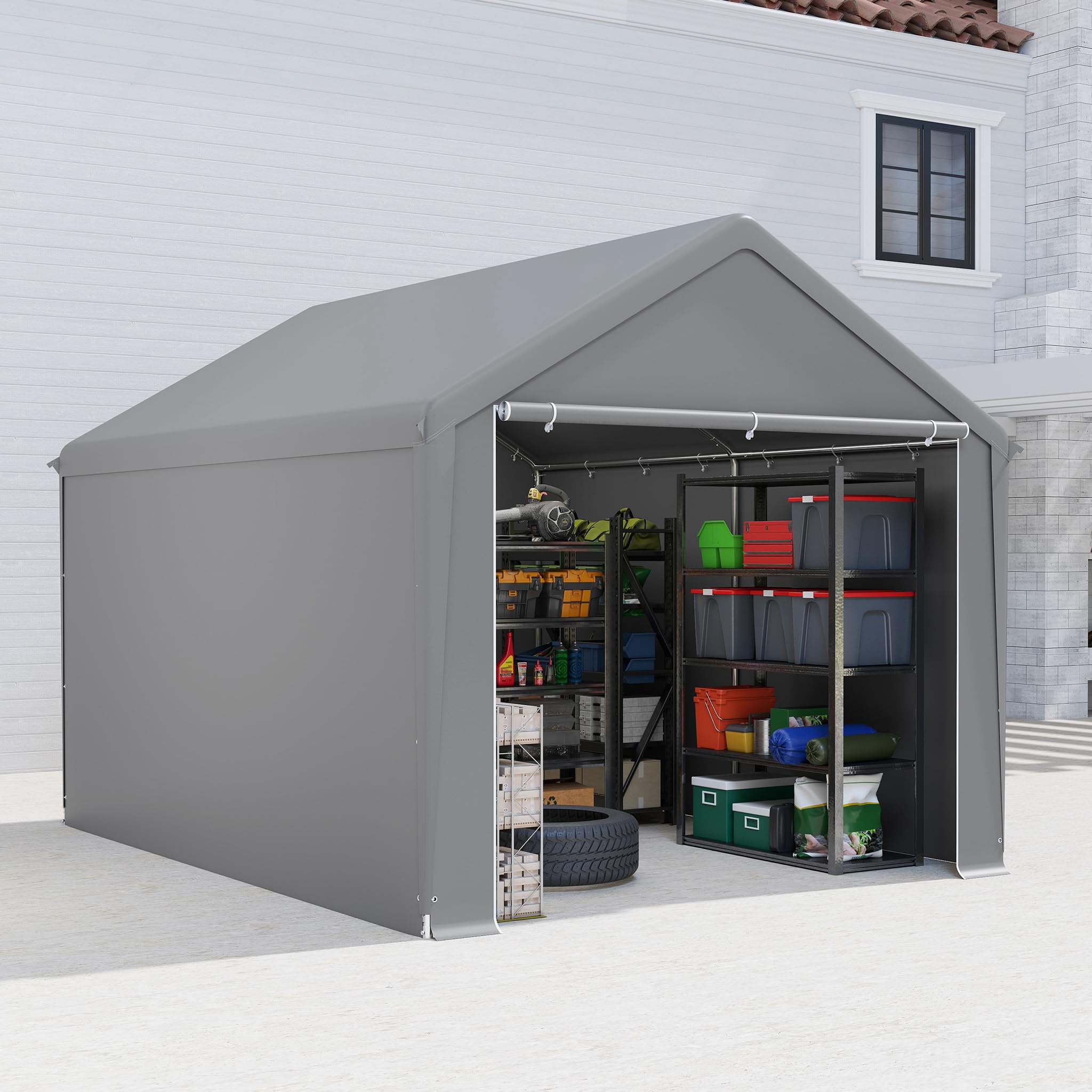 FIVMEN Carport - Tienda de campaña de 3 x 4 m, con paredes laterales extraíbles, resistente al invierno, para coche, SUV, camión, color gris