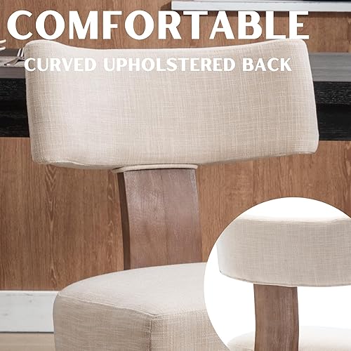 Miniatura 4 de Juego de 4 sillas de comedor modernas de mediados de siglo, sillas de comedor tapizadas de tela de lino, respaldo curvado, sillas de comedor de