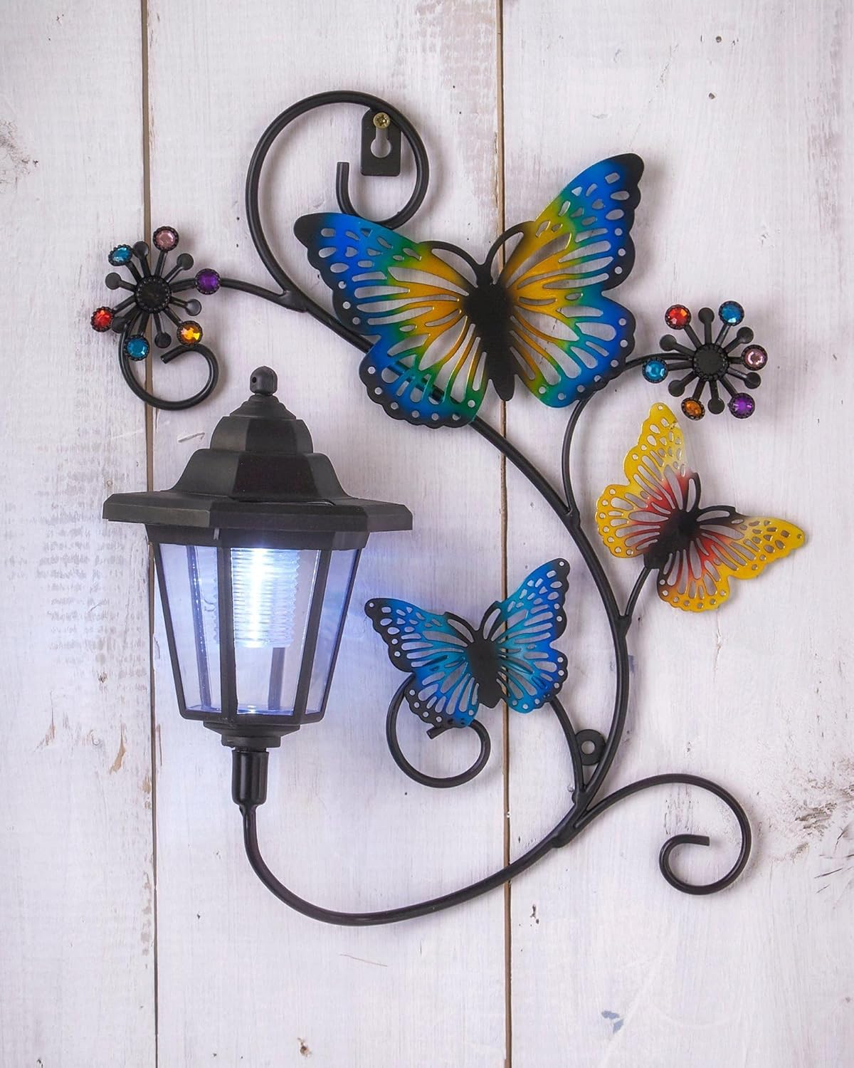 Butterfly Garden Solar Light Wall Art Plaque, Yard Art Garden