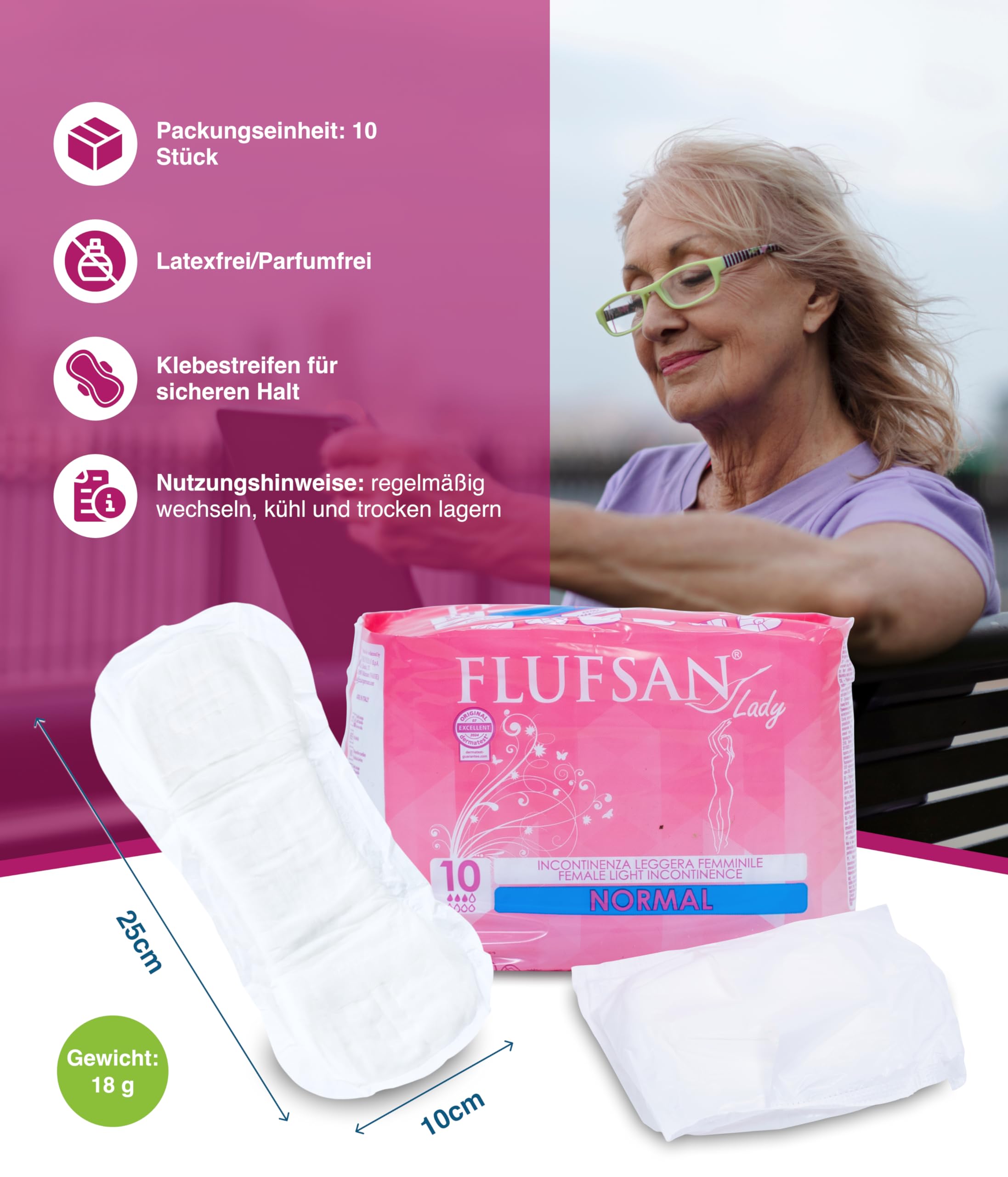 Damenbinden Inkontinenz Normal 12x10cm [12x10 Stück]-Überdurchschnittliche Saugfähigkeit-Ideal für Frauen - Perfekter Schutz bei Blasenschwäche-Hygienebinden - Deutsches Familienunternehmen