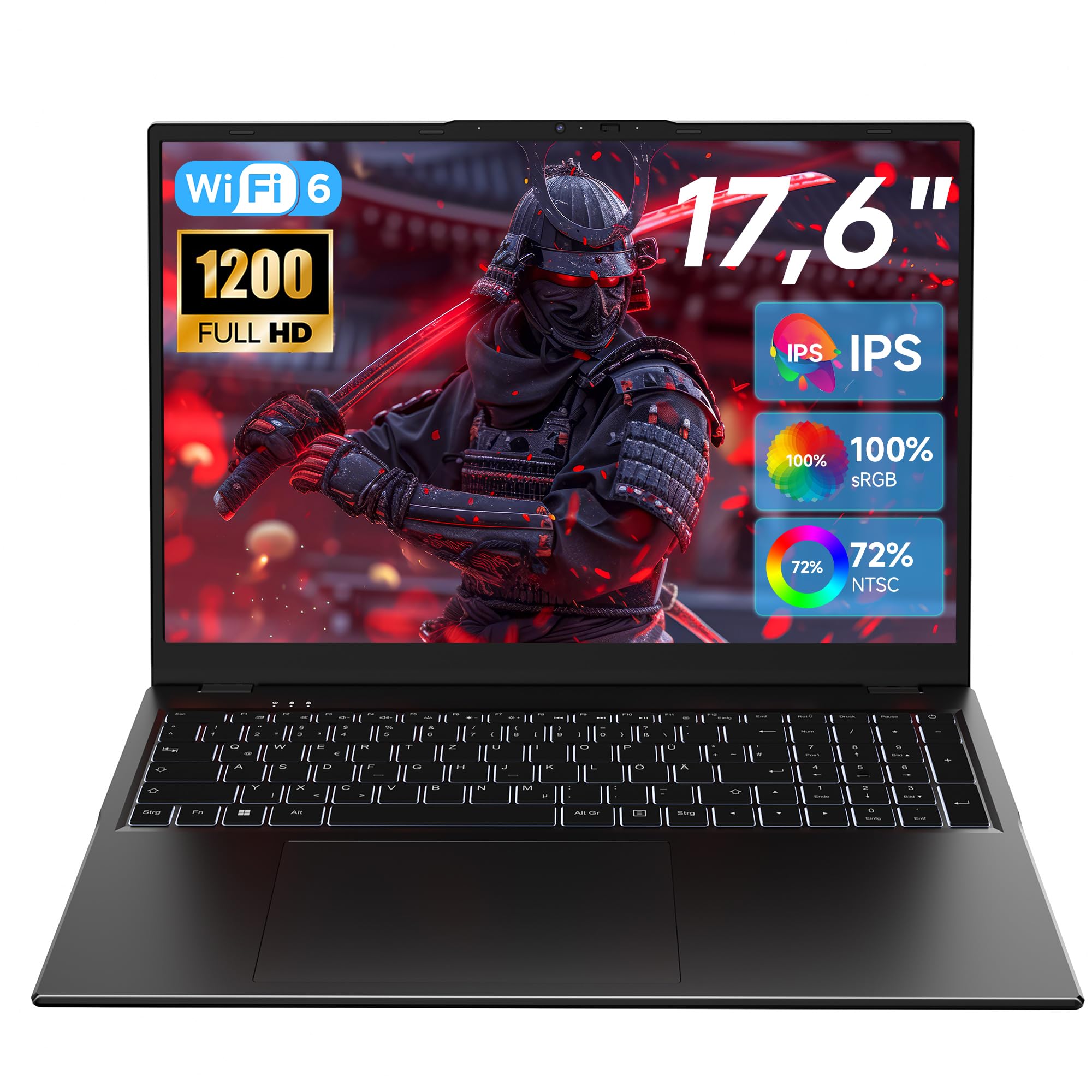 jumper 17,6 Zoll Laptop 16GB RAM 256GB SSD für Unternehmen und Studenten | 100% sRGB FHD Display, 10100Y CPU(bis zu 3,9GHz), Beleuchtetes QWERTZ-Tastatur Notebook Computer, Allgemein Typ-C/HDMI/WiFi6