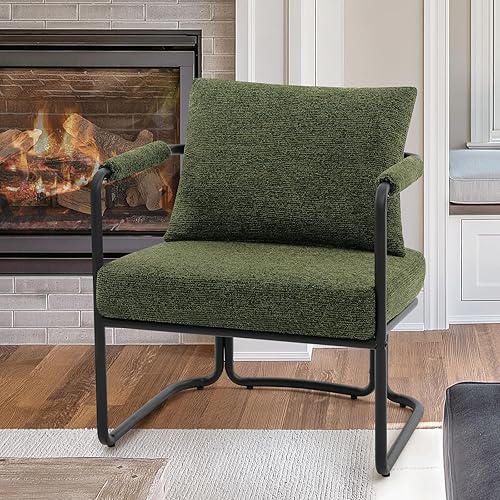 Miniatura 8 de Mid-Century - Silla decorativa moderna, cómoda silla tapizada con tela de felpilla para sala de estar, dormitorio, apartamento, rincón de lectura,