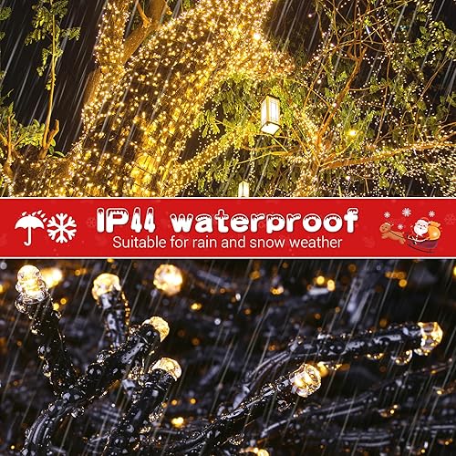 Miniatura 6 de Areker Luces de árbol de Navidad para exteriores e interiores, 11 modos de cable verde de 65.6 pies, 200 luces LED enchufables, luces de Navidad