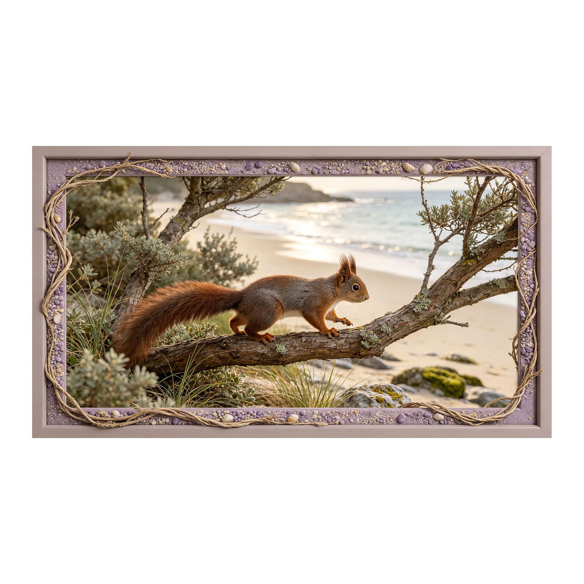 Murasolite 3D 3D Framed Wall Art 50cm×90cm Coastal Beach Landscape Realistic Wildlife SelfAdhesive Fabric Mural Wall Decor, Peel and Stick No Damage to Wall for Bedroom Living Room