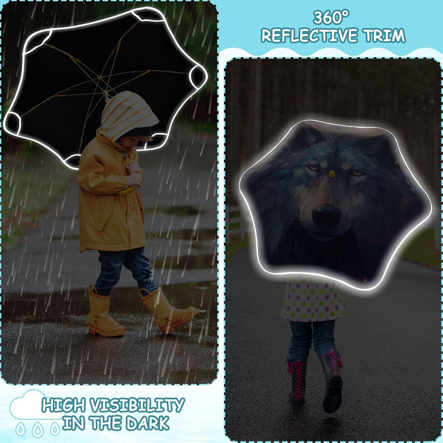 ALAZA Wolf Galaxy Space Kids Umbrella for Girls Boys Toddler Children Rain & Sun Umbrella