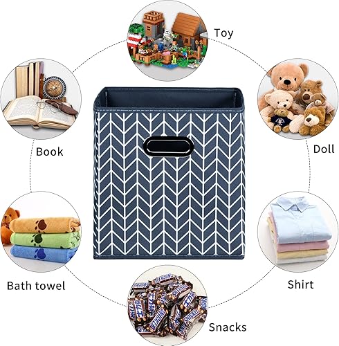 Miniatura 4 de STOREONE Contenedores de almacenamiento de tela (11 x 11 x 11 pulgadas) con asas de metal dobles para armario, organizadores de cajones de