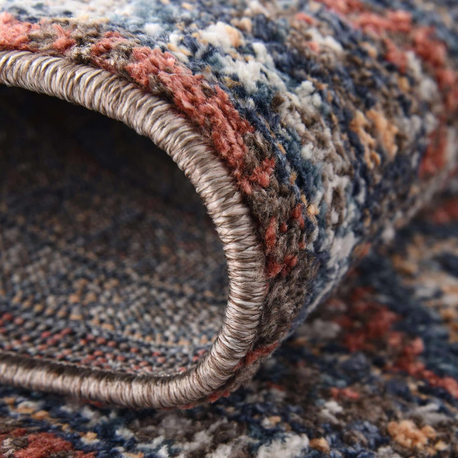 Unique Loom Aramis Collection Area Rug - Conner (2' x 6' 1" Runner, Rust Red/ Blue)