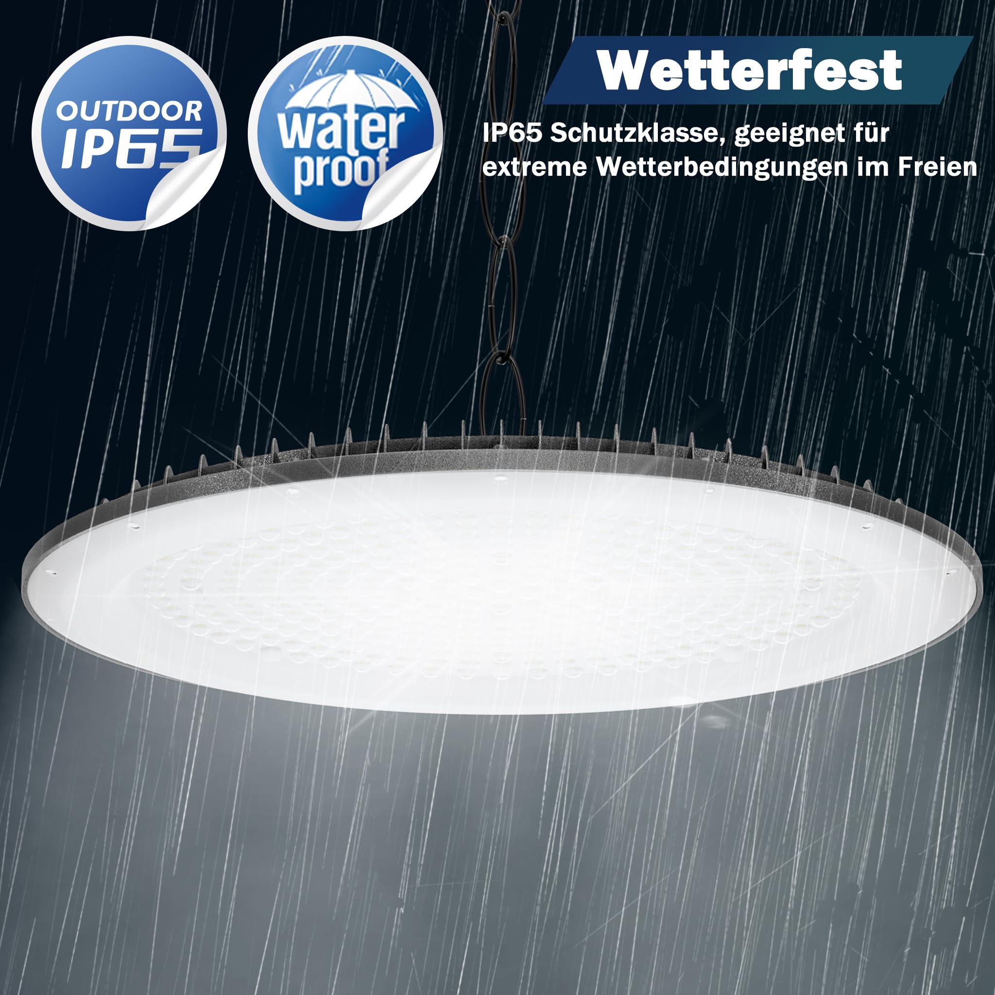 UISEBRT UFO reflektor halowy, 500 W, reflektor sufitowy, 6000 K - 6500 K, zimna biel, lampa warsztatowa, klasa wodoszczelności IP65, do fabryk, garażu, magazynów