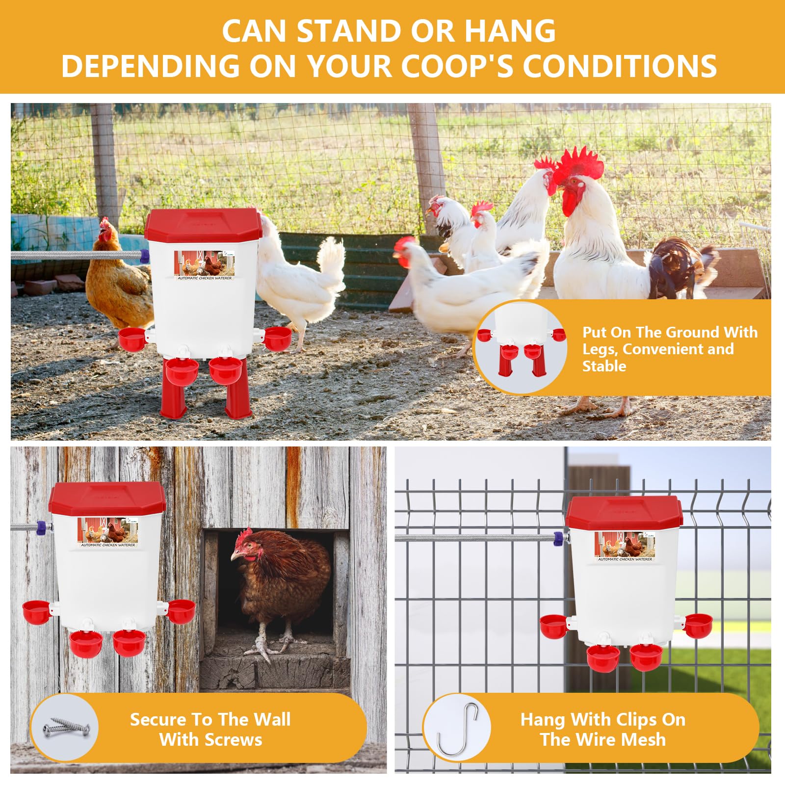 Lilyang Bebedero automático de pollo controlado por flotador para agua fresca continua, bebedero de pollo autollenado con manguera de agua de 60 pulgadas (un extremo de 3/4 pulgadas), adecuado para