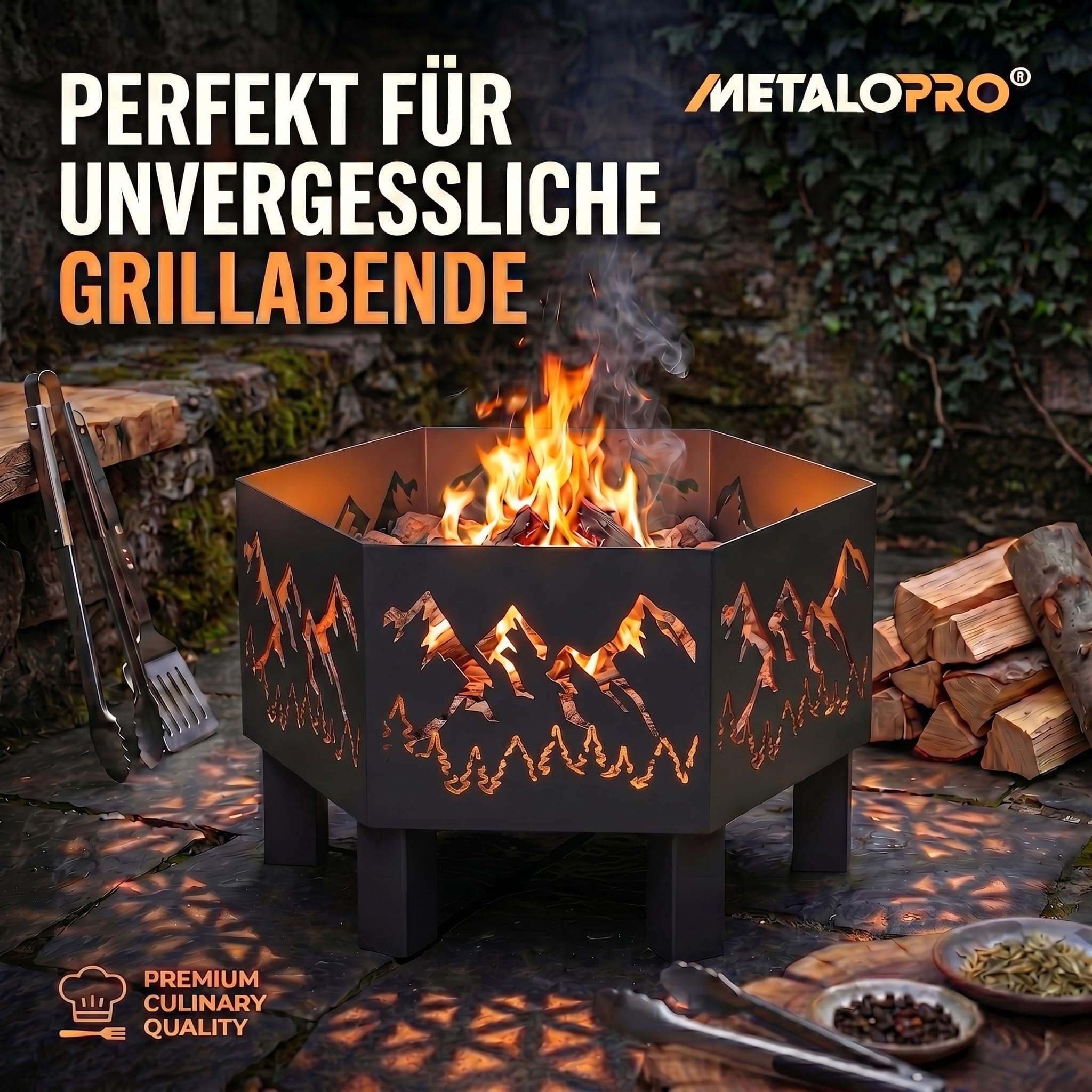 Feuerschale Hexa Muster 14 MetaloPr exa Gipfel – Hexagonale | Hochwertiges Metall, ideal für Garten und Terrasse, kraftvolles bergkamm-design, massive 3mm stahl-qualität, perfekt für