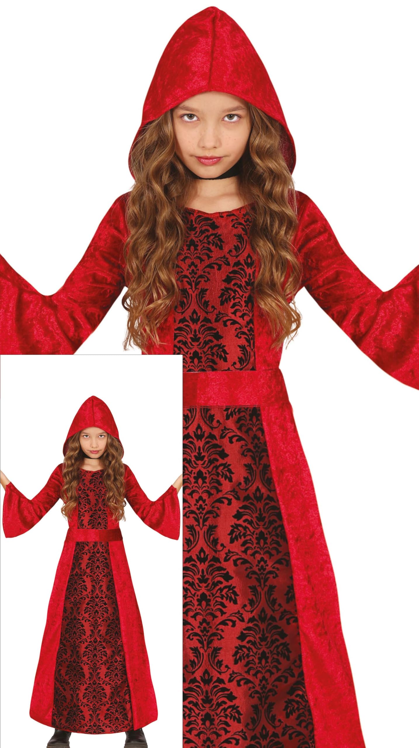FIESTAS GUIRCA Red Hooded Witch Girls Fancy Dress Costume - Red Sorceress Costume - Halloween Girls Costumes Age 5-6 Years