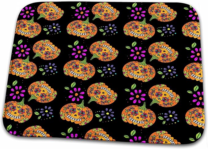 3dRose Bathroom Bath Rug Mat - Cute Sugar Skulls Halloween Pumpkins Pattern Patterns