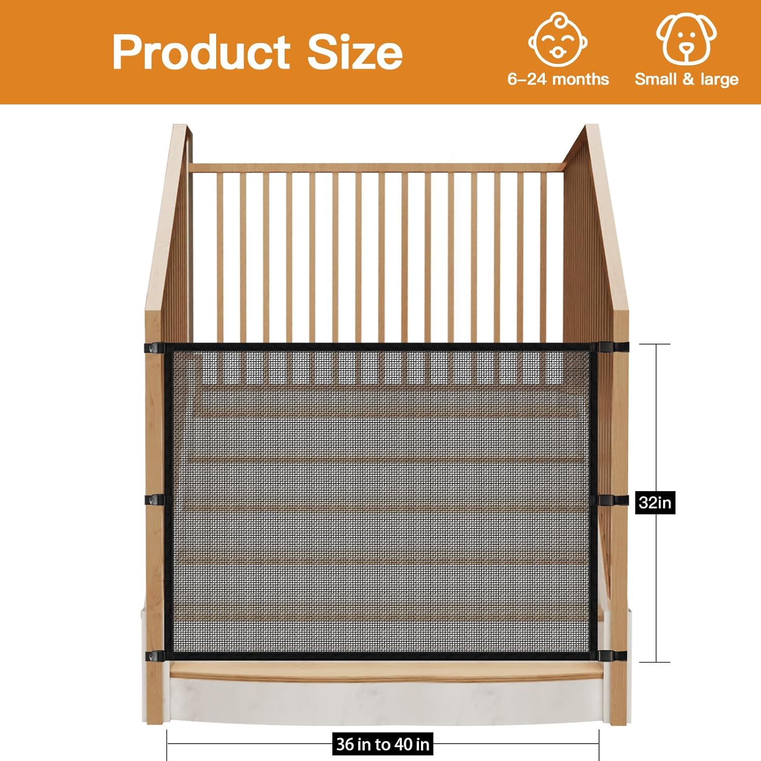 Dog Pet Mesh Stairs - Baby Safety Barrier for Stairway - No Drilling Indoor Puppy Gates - Banister to Banister Baby Gates