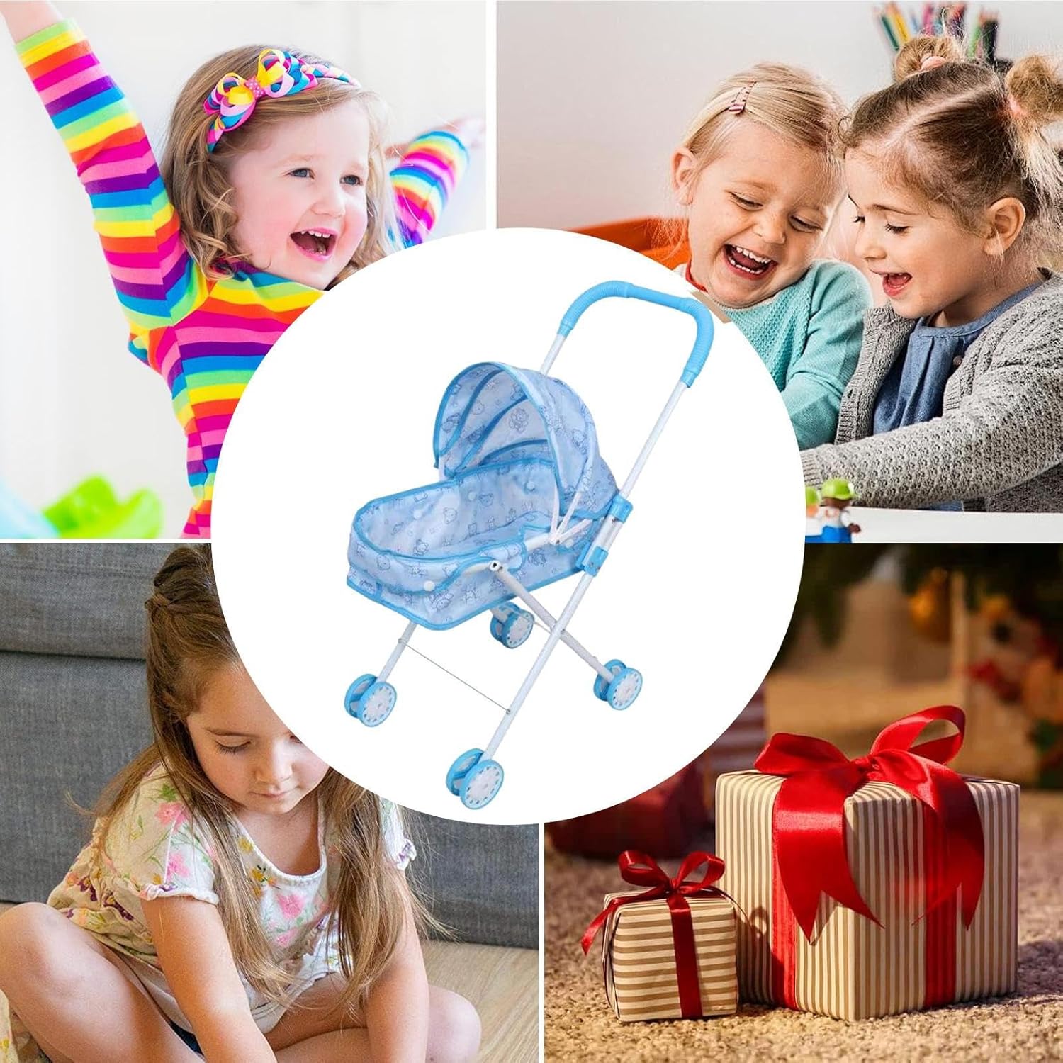 Kids Stroller Toy – Foldable Doll Pushchair Design, Lightweight Portable Structure, Strong Frame Material, Stable Wheel Movement System, Comfortable Handle Control | Children Indoor Outdoor Doll Strol