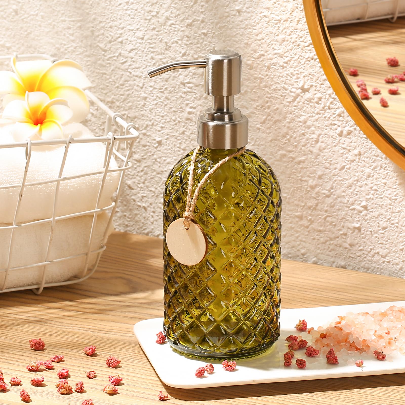 MOCLIF Dispenser di sapone trasparente con pompa in acciaio inossidabile 304 antiruggine da 473,6 ml, per bagno e cucina, in vetro liquido ricaricabile per sapone per mani, sapone per piatti, lozioni