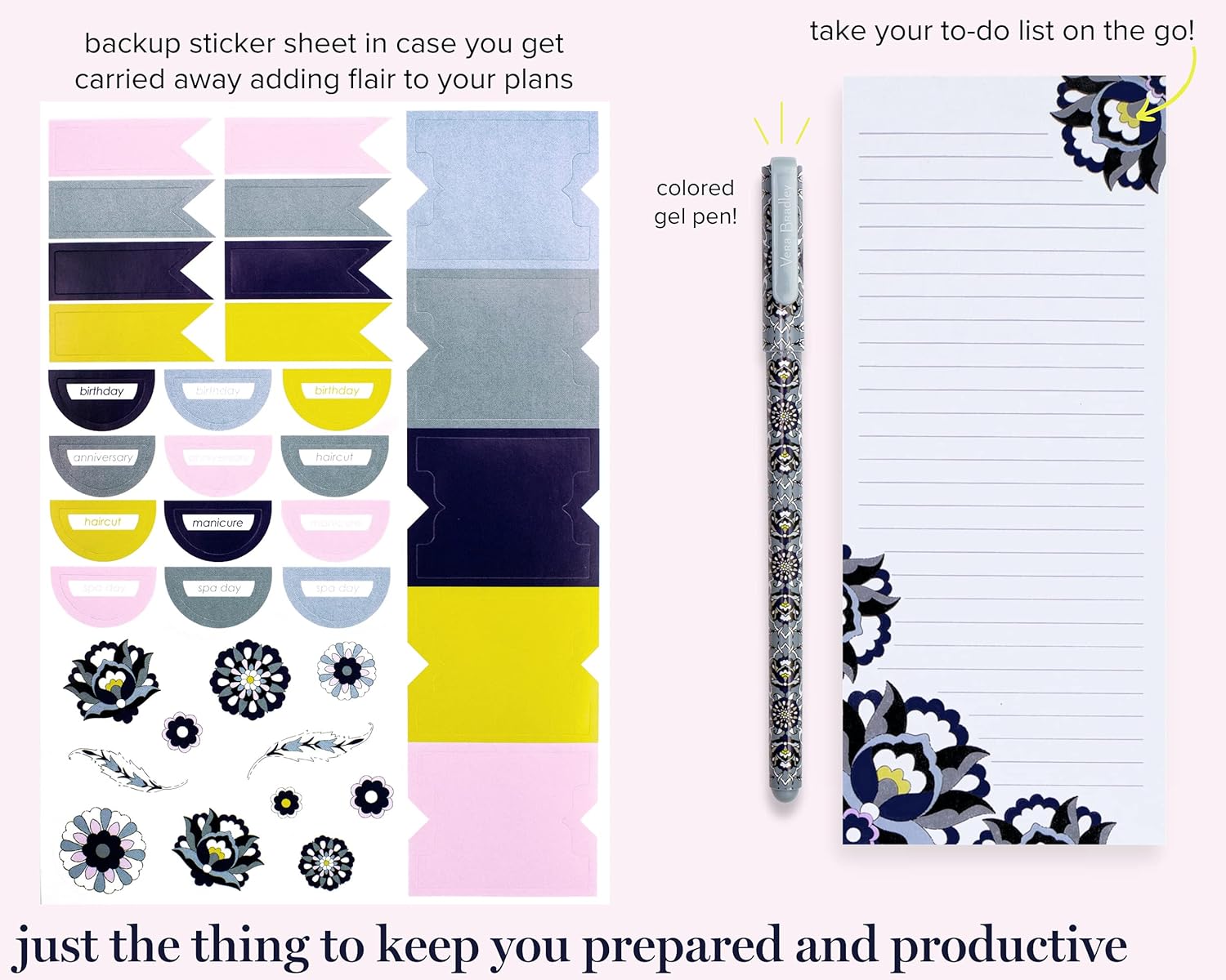 Vera Bradley Planner Accessories Pack, Fits Inside All VB Spiral Planners, Snap-In Pocket Folder with List Pad, Sticker Sheet, Gel Pen, and Magnetic Page Keeper, Plaza Tile