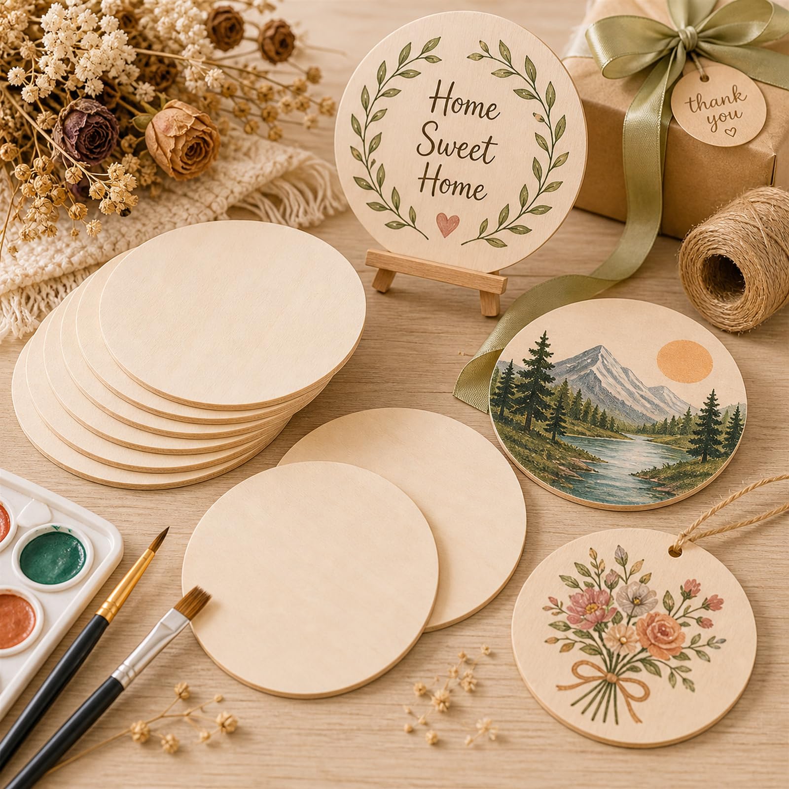 STARVAST 50 dischi di legno grezzo naturale, fetta di legno 15 cm con spessore 3 mm, tondi di legno per arti e mestieri, decorazioni natalizie, artigianato fai da te, 6 pollici