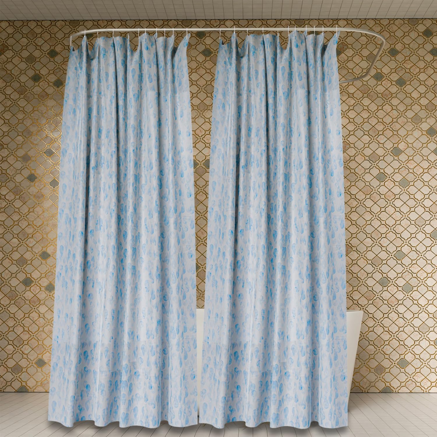 Urbane Home Shower Curtain | Water Drop Design PEVA Curtain for Bathroom | Shower Curtain for Bathroom | Bathroom Shower Curtain with Hooks | 6 Feet | Pack of 2 | Blue