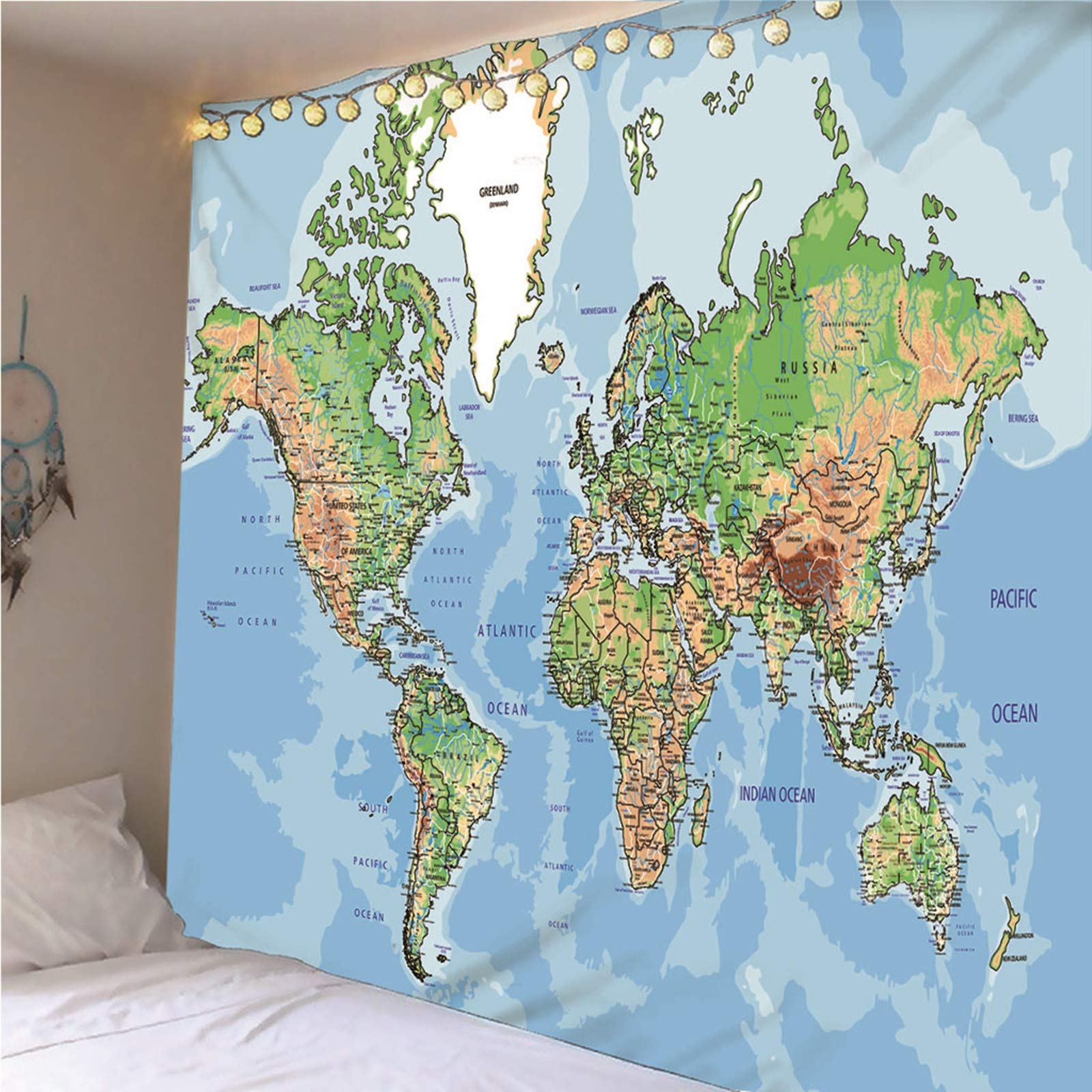 Beydodo Dywan na ścianę w stylu vintage, do salonu, mapa świata, gobelin, 300 x 260 cm