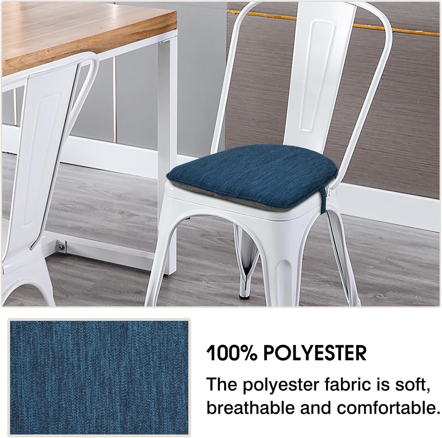 baibu Set of 4 Memory Foam Dual-Layer Design Metal Dining Chair Pads Bar Stool Cushion with Ties for Metal Chairs or Bar Stools - 4 Cushions Only (Dark Blue, 14x14x1.5in)