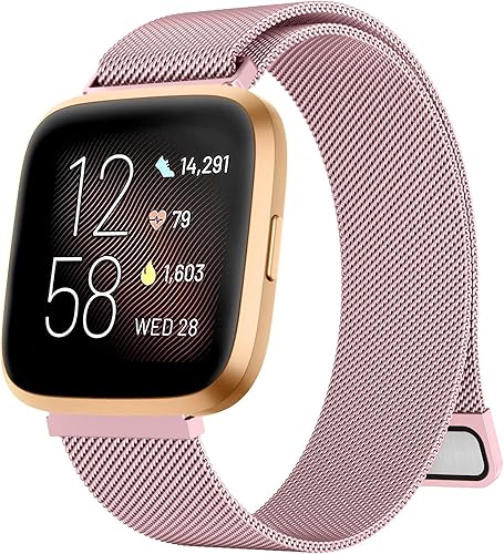 Oumida Bandas de metal compatibles con Fitbit Versa 2Fitbit VersaVersa LiteVersa SE, correa magnética ajustable de acero inoxidable para Fitbit