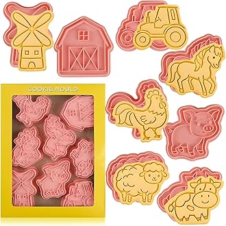 Farm Cookie Cutters Set, 8 Pcs Cookie Cutter with Plunger Stamps, Cute Cookie...