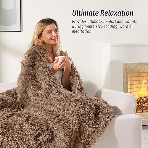 Miniatura 4 de Wemore Manta larga de pelo sintético lanudo con peso, acogedora y esponjosa, manta de pelo largo Sherpa para adultos de 15 libras, manta pesada de