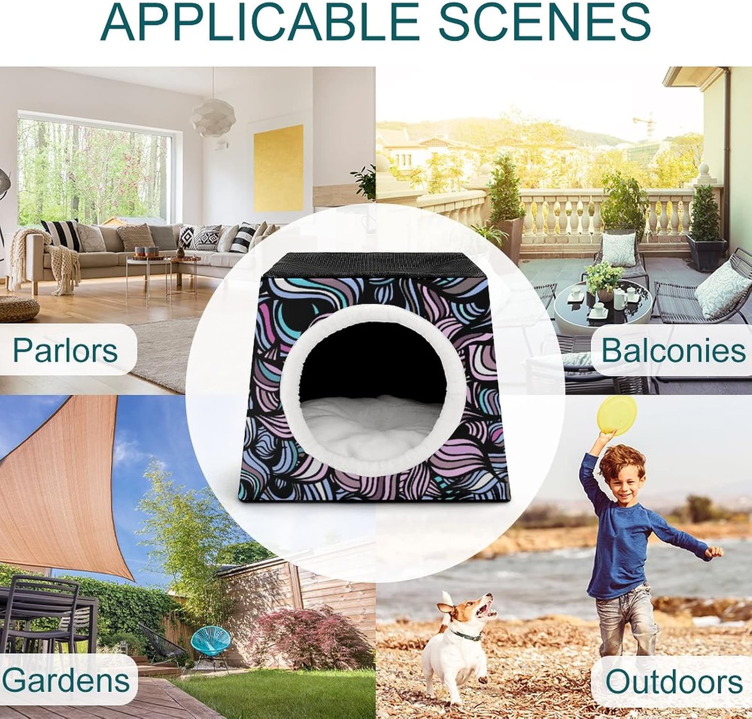 Three-Purpose Cat House Cat Bed Cat Sofa Foldable Cat Shelter Scratching Toy with Removable Cushion Heteromorphic Pattern