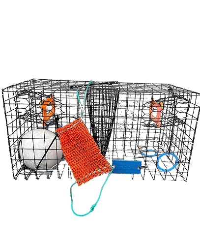 JOY FISH Maryland Blue Crab Heavy Duty Crab Trap, 24""X12""X12"" with Gauge and Bait MESH Bag, Large, Black