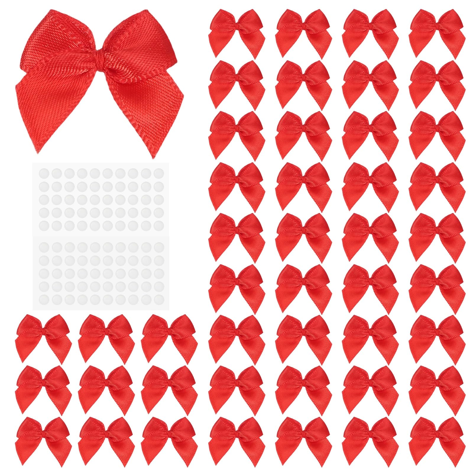 YELARXI Mini Bows Small Satin Ribbon Bows with Sticky Pads, 1 Inch Fit for Crafts Wedding Party Decor Gift Wrapping Sewing DIY (100 Pack, Red)